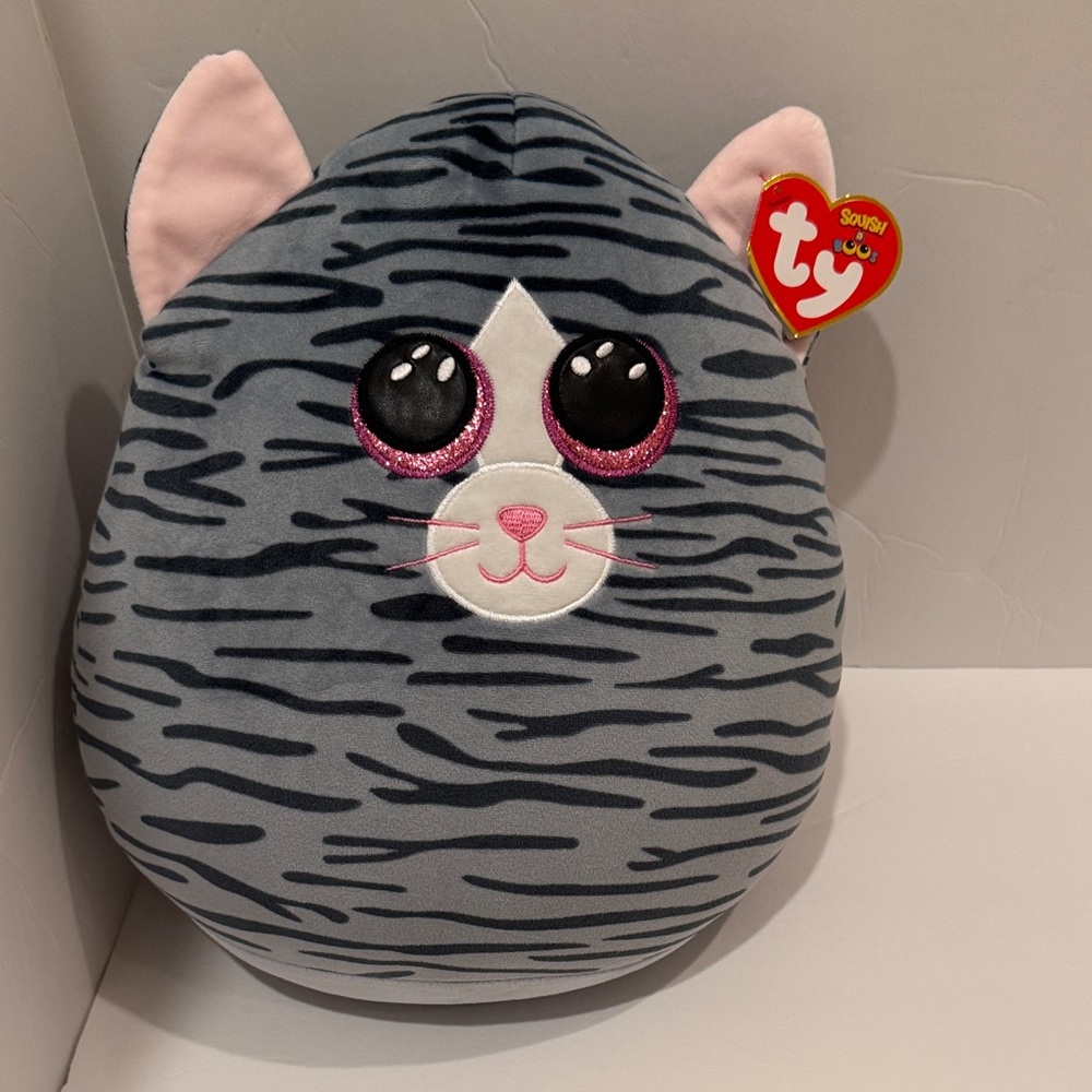 Ty Gray and Pink Striped Cat Plush